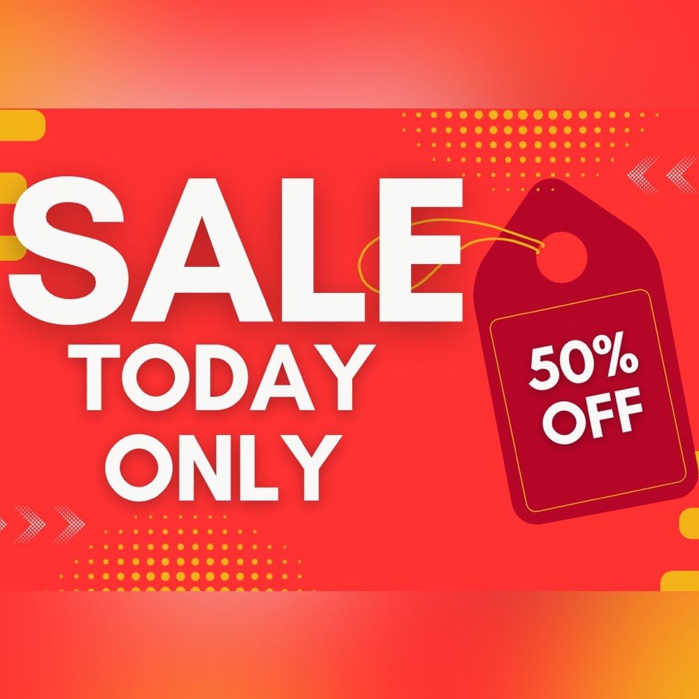Red Sale Tag 50% Off like, bundle or send an offer. If under $8, it is $5
